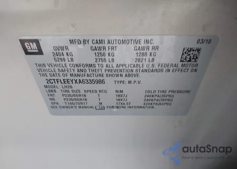 2010 GMC Terrain Sle-2 z USA, uszkodzony, nr VIN 2CTFLEEYXA6335986